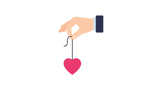 Hand Holding Heart on a String Vector Illustration of Manipulation