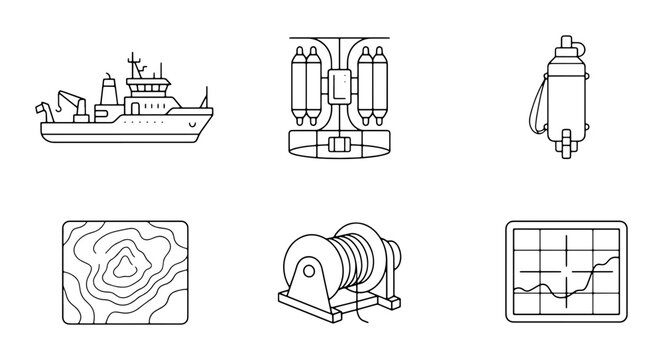 Oceanography Research Vessel, Sonar Equipment, Scientific Instruments, Data Visualization