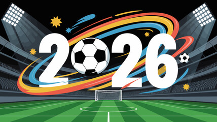 2026 soccer stadium vector illustration football sports event competition goalpost ball stars stripes dynamic vivid celebration tournament arena field graphic design © Ultimate