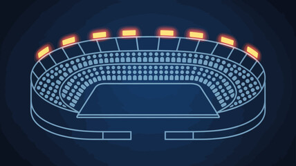 stadium outline with glowing lights vector illustration architecture sport venue arena event minimalist design icon graphic blue background seating field competition © Ultimate