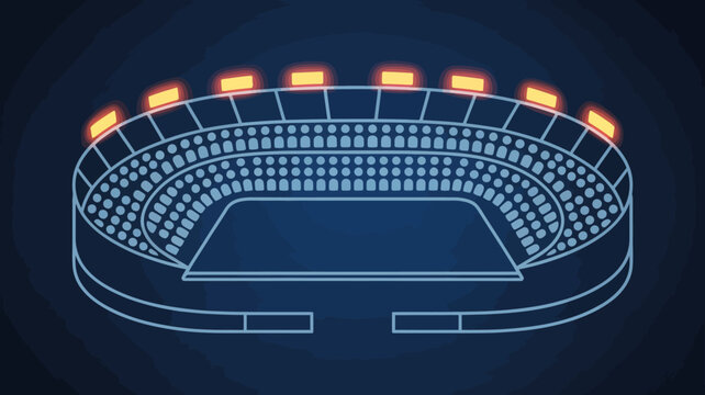 stadium outline with glowing lights vector illustration architecture sport venue arena event minimalist design icon graphic blue background seating field competition