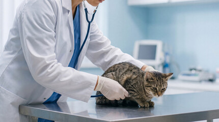 Veterinarian Examines A Cat With A Stethoscope © Lan