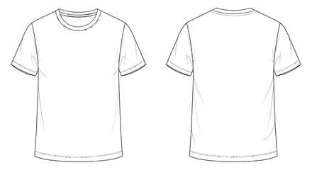 Naklejka premium Technical illustration of a plain white t shirt front and back view