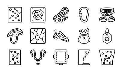 Climbing Gear Icons Set, Rock Climbing Equipment Vector Graphics, Outdoor Adventure Symbols © MdArafat