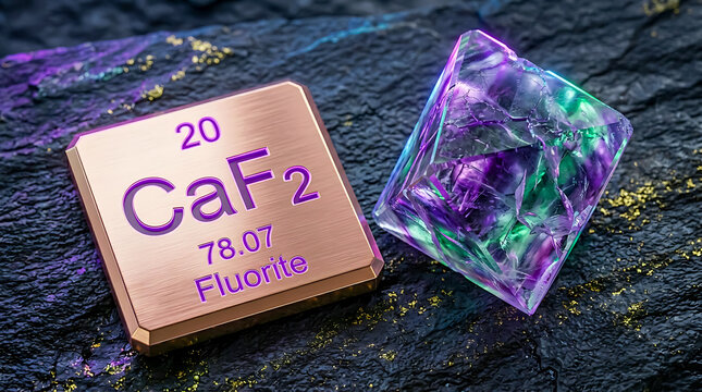 Raw Fluorite Octahedron Purple Green Color Zoning Beside Rose Go