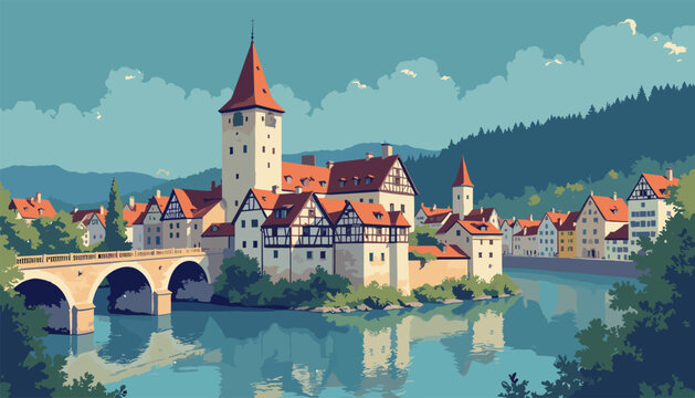 Bamberg old town hall straddling stone bridge over Regnitz River