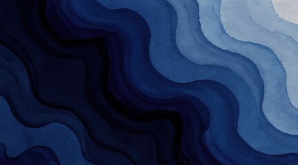 Obraz premium Dark blue and light blue wavy layers create abstract background. Smooth watercolor texture with soft curves suggests depth. Ideal for digital art, web design, or presentations.