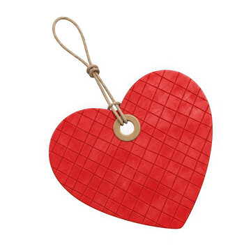 Red heart shaped paper gift tag with a simple brown string