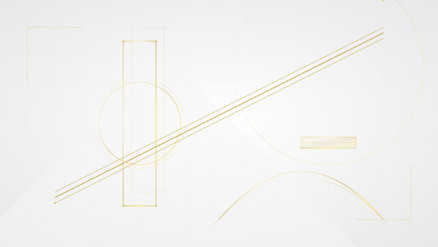 Abstract technical blueprint with golden geometric lines on white grid background for corporate technology concept