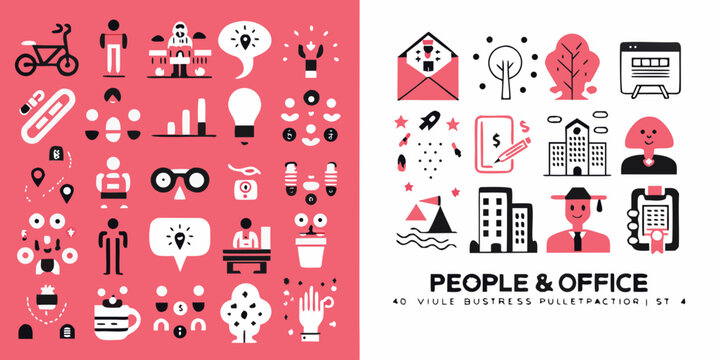 Office Icons And Pictograms Flat Vector Illustration Collection