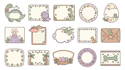 Cute Dinosaur Themed Decorative Frames and Labels for Stationery and Crafts. © Vena