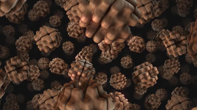 A background of spinning 3D carved wooden style shapes on an endless loop.
