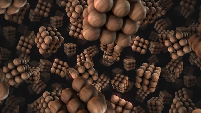 A background of spinning 3D carved wooden style shapes on an endless loop.

