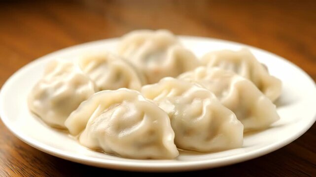 Steaming handmade dumplings on a plate, steaming dumplings