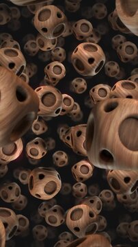A background of spinning 3D carved wooden style shapes on an endless loop.
