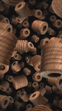 A background of spinning 3D carved wooden style shapes on an endless loop.
