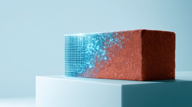 Brick transitioning from digital grid to textured material