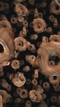 A background of spinning 3D carved wooden style shapes on an endless loop.
