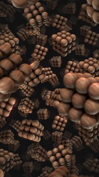 A background of spinning 3D carved wooden style shapes on an endless loop.
