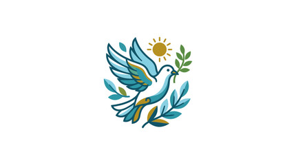 Obraz premium Peace Dove Flying with Olive Branch and Sun Symbol