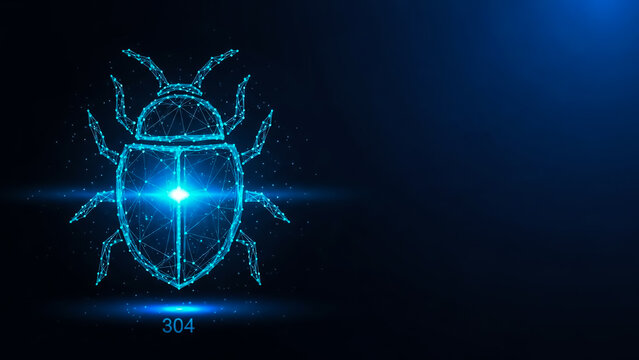 Digital illustration of a glowing cyber beetle with intricate lines and a futuristic design. The number 304 is displayed below.