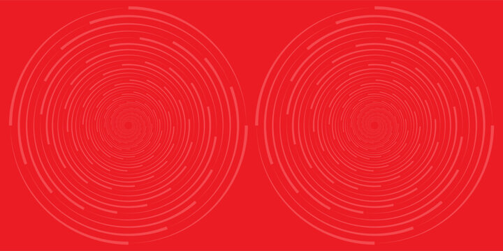 Collection of red concentric circles. Collection of radial sound wave or sonar rings. Pack of radar icon symbols, targets, dashed lines, halftones.