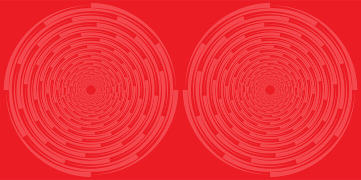 Collection of red concentric circles. Collection of radial sound wave or sonar rings. Pack of radar icon symbols, targets, dashed lines, halftones.