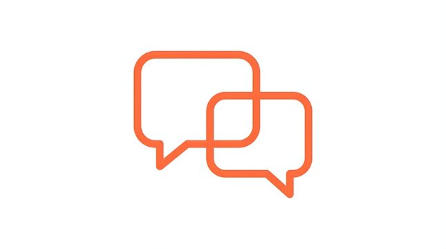 Orange overlapping chat bubbles icon, message conversation and social communication symbol