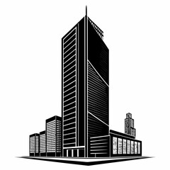 Obraz premium asymmetrical skyscraper silhouette with offset top section isolated on white