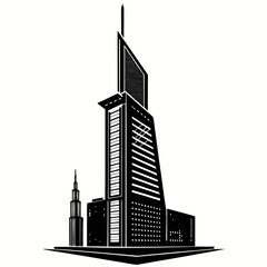 Obraz premium asymmetrical skyscraper silhouette with offset top section isolated on white