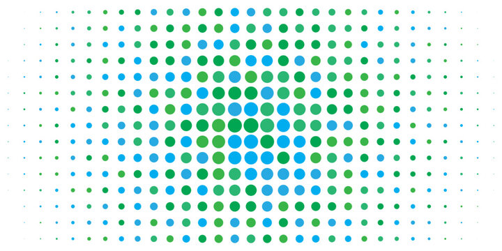 Fresh green radial pattern background. Abstract spring dotted concentric circles wallpaper. Circular halftone dots comic texture backdrop. Vector spring cartoon pop art overlay for poster, banner