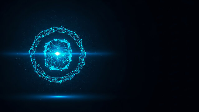 Futuristic concept of a glowing digital orb with intricate network lines, symbolizing technology, AI, and connectivity in a minimalistic style.