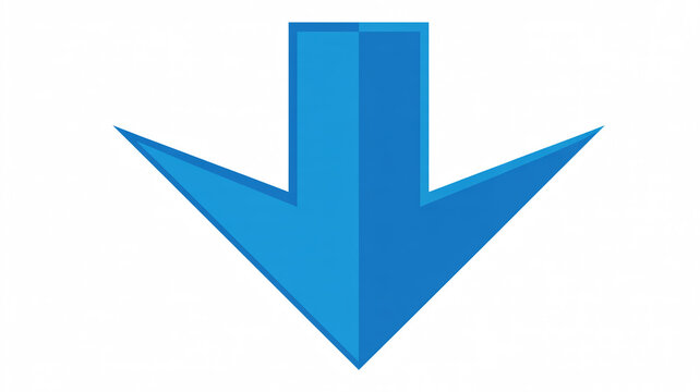 Bright blue downward pointing arrow with sharp edges and a subtle shadow