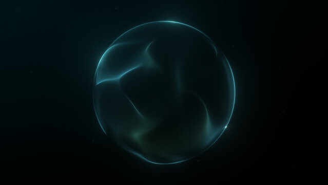 glowing green sphere particles creates energetic, abstract visual representation. Illustration picture background minimal graphic. Abstract turquoise sea wave color sphere made dotted waves 