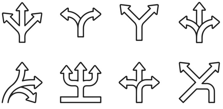 Way Direction Arrow Sign, Three Arrow, Way Sign, Road Direction Icon Vector. Three-Way Direction Arrow Sign, Way Vector Icon Illustration, Decision Icon, Three Arrow, Way Sign, Road Direction Icon Vec