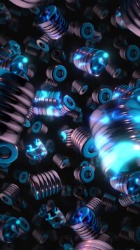 A background of spinning 3D dark chrome style electric style shapes on an endless loop.
