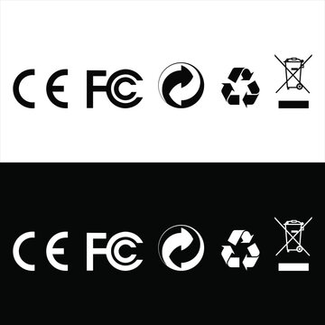 CE Mark, FCC Logo,Recycling Symbol, Green Dot Symbol and WEEE Symbol (Wheelie Bin) vector sign