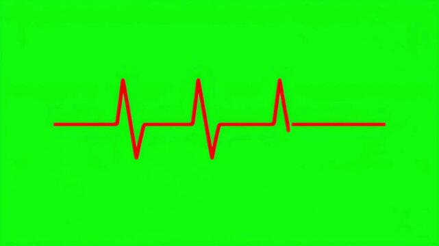 Red Heartbeat Monitor Line Moving Across Green Screen Background, Animated ECG Pulse Wave for Medical Chroma Key Video, Healthcare Technology Display and Vital Signs Monitoring Concept