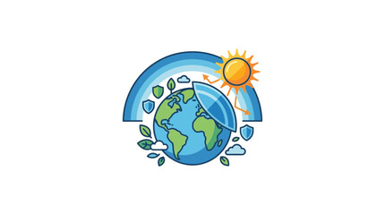Fototapeta premium Planet Earth Protected by Sun, Rainbow, and Shields - Environmental Protection Concept