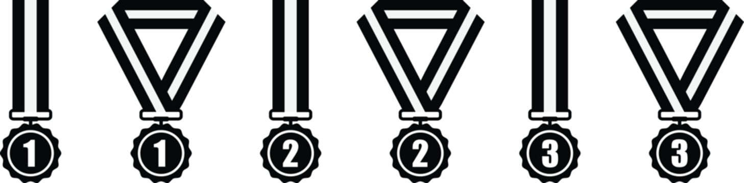 First second and third place medals with numbers on a white background