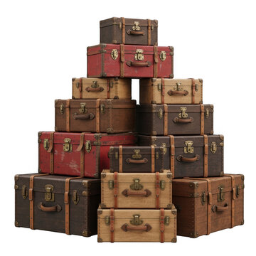 Stack of vintage suitcases in colorful arrangement