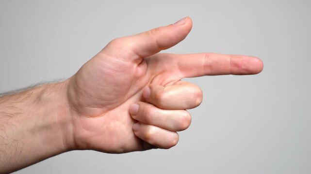 Finger pointing forward close-up, finger pointing action close-up