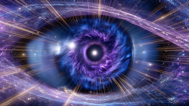 Mystical Eye Animation Appearing in Sky With Shining Moving Lights, Surreal Fantasy Vision Featuring Glowing Energy, Celestial Atmosphere and Cinematic Spiritual Visual Effects