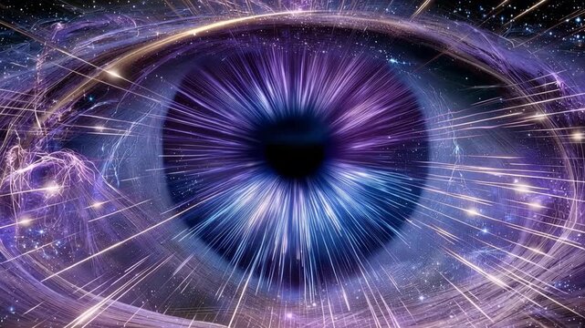 Mystical Eye Animation Appearing in Sky With Shining Moving Lights, Surreal Fantasy Vision Featuring Glowing Energy, Celestial Atmosphere and Cinematic Spiritual Visual Effects