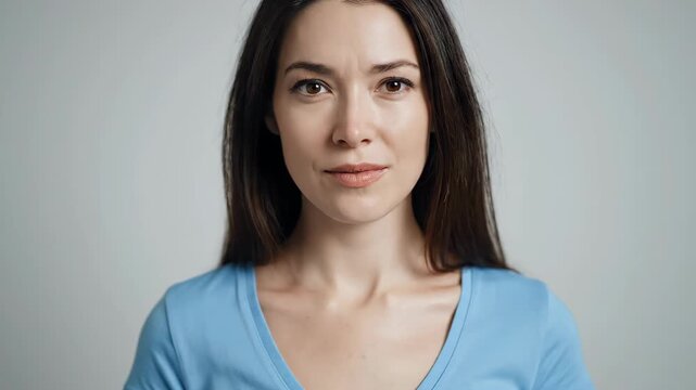 Close up of a woman's face in blue, close up of a woman's frontal expression