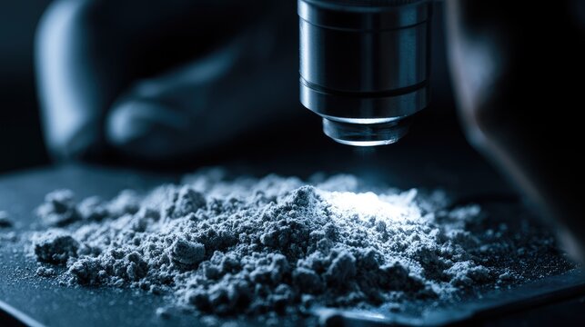 Close-up of a microscopic substance illuminated by a science device