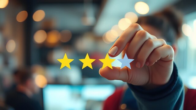Customer leaving positive feedback with three yellow stars and two white stars showing, feedback