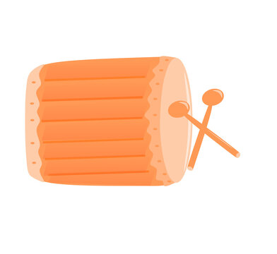 Traditional islamic bedug drum with drumsticks isolated on transparent background