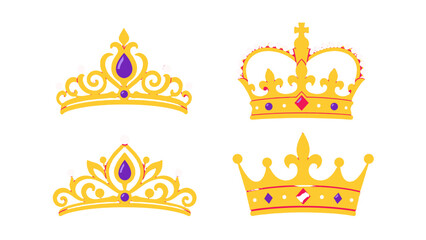 Set of golden crown and tiara icons on white background © Artstock