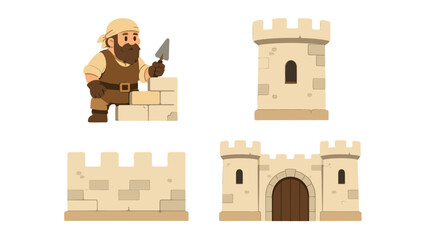 Cartoon medieval castle construction elements vector set © Artstock